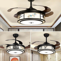  New Chinese style electric fan light Living room Dining room Bedroom invisible mute Modern simple household atmosphere with ceiling fan light