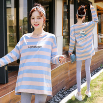 Pregnant womans spring dress t-shirt 2022 new two sets of two suit fashion models for the long beat of the undershirt relaxed clothes spring and autumn