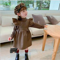 Girl leather skirt set spring 2021 new foreign style childrens dress spring and autumn little girl Net red two-piece tide