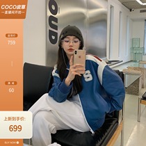 COCO LIMITED Bad school flower Baseball couple sheepskin leather jacket spring and autumn new