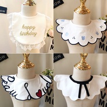 New 360-degree rotating baby saliva towel cotton embroidered baby bib lace princess eating bib fake collar