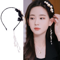 Korean version of the net red simple small fresh sweet pearl tassel hair band fake earrings headband girl headdress super fairy hair accessories