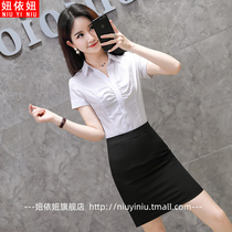 Summer new business suit womens suit fashion temperament Short-sleeved shirt dress dress jewelry store front desk overalls