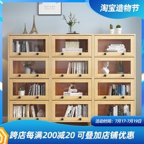 Solid wood bookcase with glass door Simple living room shelf Floor-to-ceiling home bedroom storage cabinet Childrens bookshelf