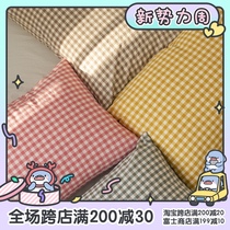  (Fuji Store)Retro small plaid washed cotton pillowcase Japanese-style unprinted pocket pillow 4874 single pair