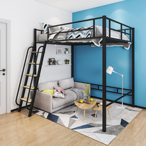 Wrought iron elevated bed Provincial space apartment multi-purpose dormitory on single-story student double small apartment type pavilion bed customization