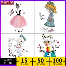 Hot painting house cat girl character beautiful pattern tide clothes printing home processing thermal transfer paste