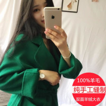 2021 autumn and winter New Korean hand sewn double-sided long woolen coat women loose belt cashmere coat