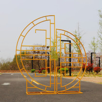 New Chinese wedding props iron screen concentric circle Chinese wedding stage layout background decoration screen ornaments