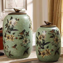 Vintage European ceramic storage jar ornament luxury creative American home living room TV cabinet entrance soft decorations
