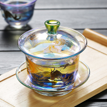 Huancai Gold and Silver Burned Glass Cover Bowl Heat-resistant Large Thick Tea Bowl Cai Ying Jing Tea Cup Tea Cup