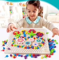 Childrens Puzzle Mushroom Nails Combined Puzzle Wood Collab Toys 1-2-3-6-year-old baby boy girl