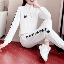 Hong Kong sports suit women autumn 2021 New loose style fashionable white sweater casual two-piece set