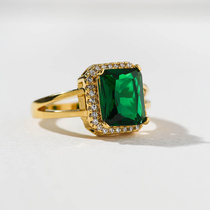  American Vanessa Mooney artificial emerald gemstone ring Niche design small square ring simple spot