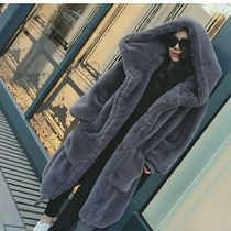 Hong Kong 2021 Winter New imitation fur hooded coat women long Korean loose thick leather coat