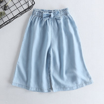ins Scouts girls days silk denim broadlegged pants summer slim fit CUHK child loose pants baby 70% dresses