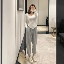 Early Autumn Leisure Sports Suit Womens Summer 2021 New Fashion Foreign Air Slimy Sunscreen Trousers Two Sets