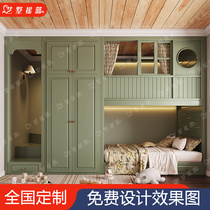 Childrens room tree house upper and lower bunk beds with wardrobe integrated one child and one female separated duplex second floor bunk bed