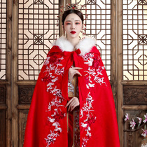 Wedding shawl bridal dress big cloak winter Chinese wedding dress show Heshen suit outside Han cloak red thickened