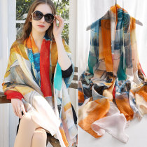 Silk scarf womens summer thin mulberry silk long scarf sunscreen beach shawl large gauze towel 2021 new summer