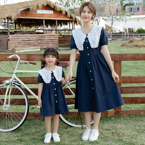 2022 Summer new retro Mother woman Dress Girl Short Sleeve Pure Cotton Dress Doll Collar a long dress