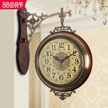 American solid wood double-sided wall clock European-style clock silent living room quartz clock double-sided wall clock Retro creative big clock