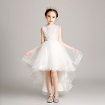 Little Flower Girl Princess Dress Girls White Front Short Back Long Girl Birthday Dress Children Wedding dress Piano performance dress Summer