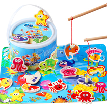 Fishing toys Magnetic Wood 1-2-3 years old girl baby 4 Boys puzzle parent-child children puzzle intelligence brain
