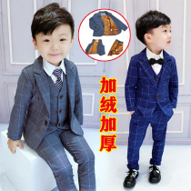 Flower boy gown boy small suit suit autumn and winter plus suede thickened year old baby boy handsome suit three sets