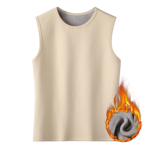 Мужской демисезонный утепленный жилет, бархатная утепленная футболка без рукавов с круглым воротником