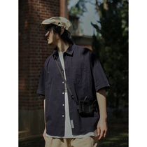 Crisis Youth Retro Washout Tooling Short Sleeve Shirt Male and female Japanese Department Leisure loose 100 lap pure color shirt tide