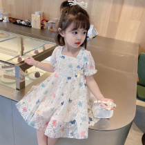 UK Next kiss Girls dress summer 2021 new childrens net red foreign style lace floral princess