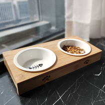 Cat bowl Ceramic cat food bowl Double bowl protection cervical spine Cat bowl Water bowl holder Cat food bowl Dog bowl Ceramic pet dog bowl