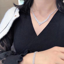 Wenhuan jewelry luxury banquet group inlaid with diamond neck 18K Platinum fashion full diamond V-shaped necklace