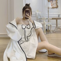 Cotton bath towel womens nightgown bath skirt breast wrap adult bathrobe Korean cute students absorb water without hair three-piece tide