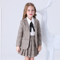 Girl suit suit dress 2021 New Korean version of foreign style British autumn and winter fashion show children Plaid small suit