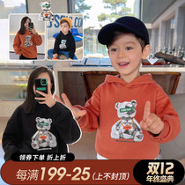 Chenchen mother boy bear hooded fleece pullover bottomed long sleeve sweater parent-child hooded jacket a family of three