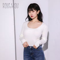Meat reform department BASIC BASIC U-collar pit knit Spring and Autumn Winter short-sleeved sweater top