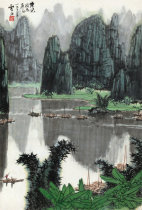 Art micro-spray snow Stone (1915-2011) Lijiang River scenery 30X44cm