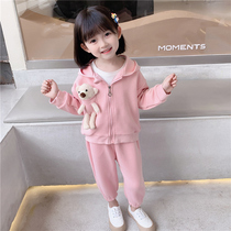 Girl Spring Clothing Suit 2022 New Spring Autumn Ocean Clothing Womens Babies Fall Childrens Nets Red Cubs Two Sets