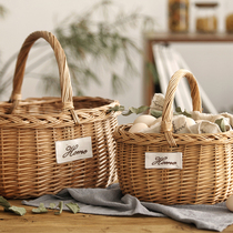 Handmade Wicker woven outdoor picnic basket portable shopping basket fruit basket Bamboo Bamboo basket storage basket