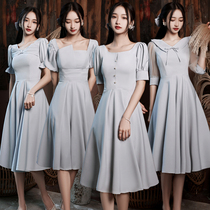 Gray bridesmaid dress fairy quality 2021 new summer sister dress bridesmaid group dress skirt female thin mid-length section
