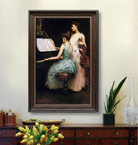 Piano oil painting music decorative painting Golden European frame character piano room hanging painting canvas American vertical