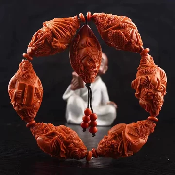 美術品 旧蔵 清 大顆單粒橄欖核 手工彫刻 壽星吊墜 手把件 極細工 中国