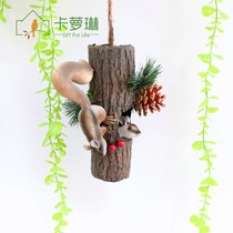 Simulation squirrel hanging decoration Bark natural pine cone stump hole wall hanging kindergarten Huanchuang landscape