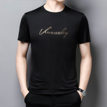 Summer round neck short sleeve mens middle-aged ins tide t-shirt mens casual ice silk mulberry silk Korean version of the trend simple and versatile