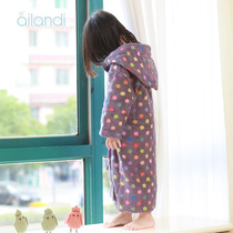 AILANDI cotton polka dot childrens bathrobe Cotton towel fabric baby bath swimming hooded bathrobe autumn and winter