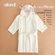AILANDI cotton combed cotton cartoon hooded childrens bathrobe absorbent quick-drying hooded boys nightgown bathrobe