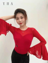 YHA Yihua national standard dance dress womens modern dance fish bone sleeve exercise clothes Latin dance dance clothes top sexy dance clothes