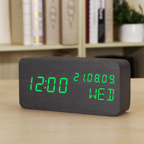 LED perpetual calendar Electronic clock Luminous mute creative alarm clock Bedside clock Wooden childrens smart clock Temperature table clock